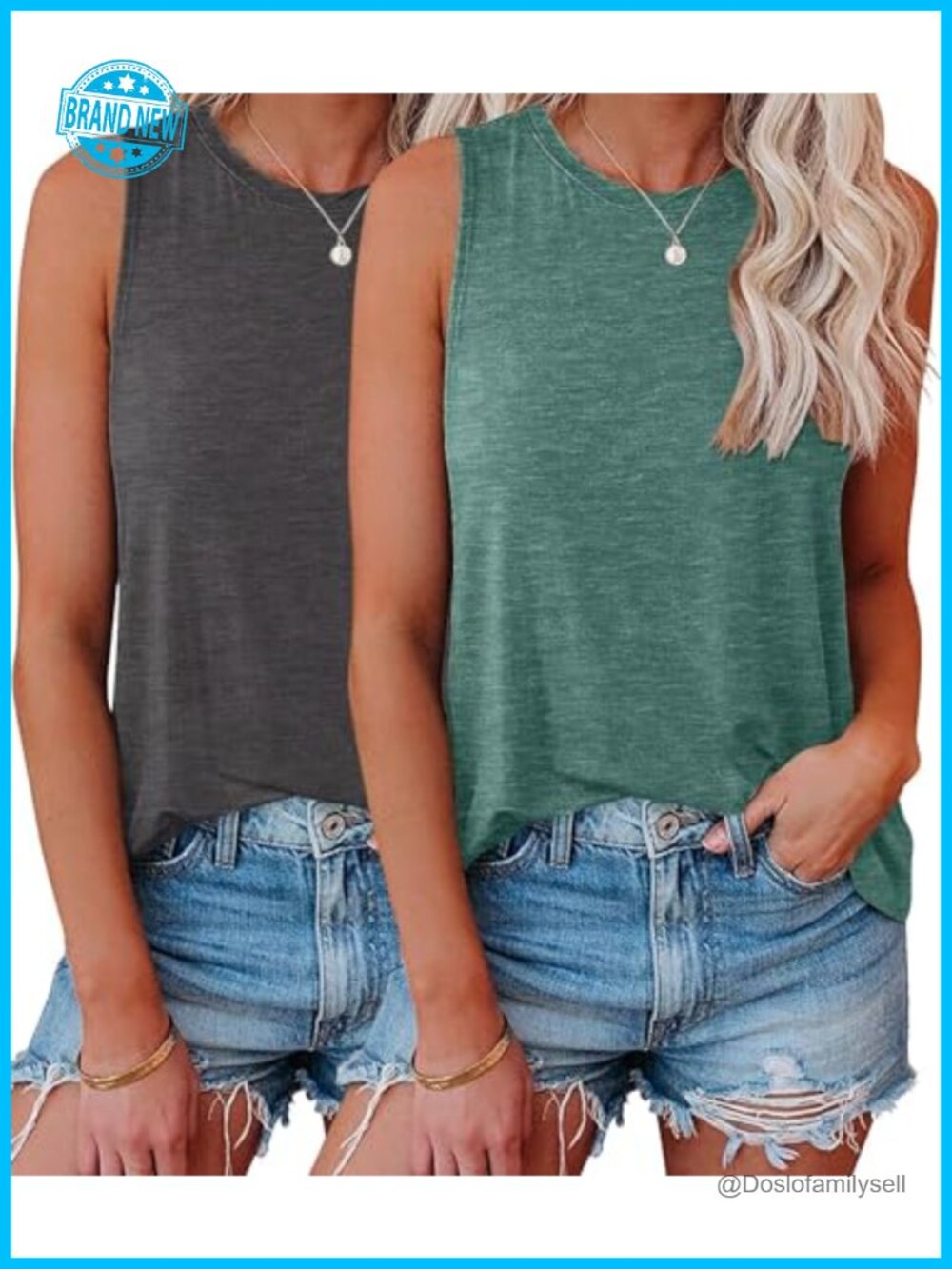 2 Pack Womens Tank Tops Sleeveless Crew Neck Loose Fit Summer Workout Tops